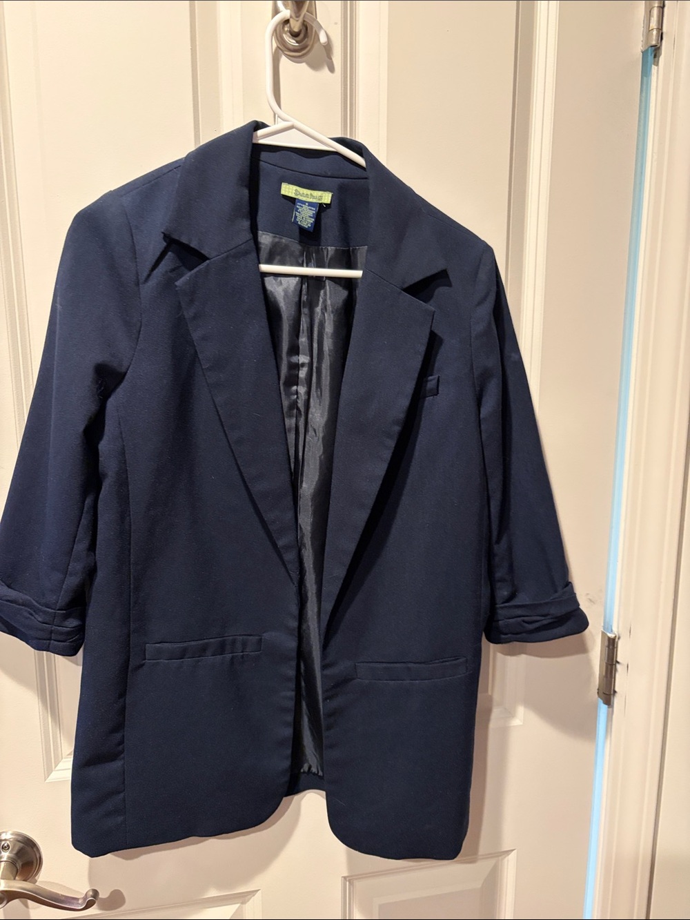 Women's Navy Open-Front Blazer Jacket - Casual Tailored Style